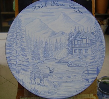 Artistic italian pottery of Albisola - Plate with landscape painting.